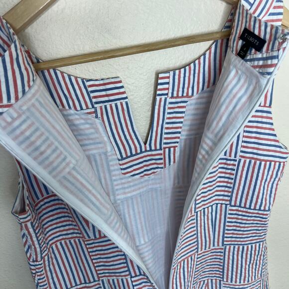 Talbots Red Blue Seersucker Patchwork Sleeveless Shift Dress 4 - Picture 9 of 12